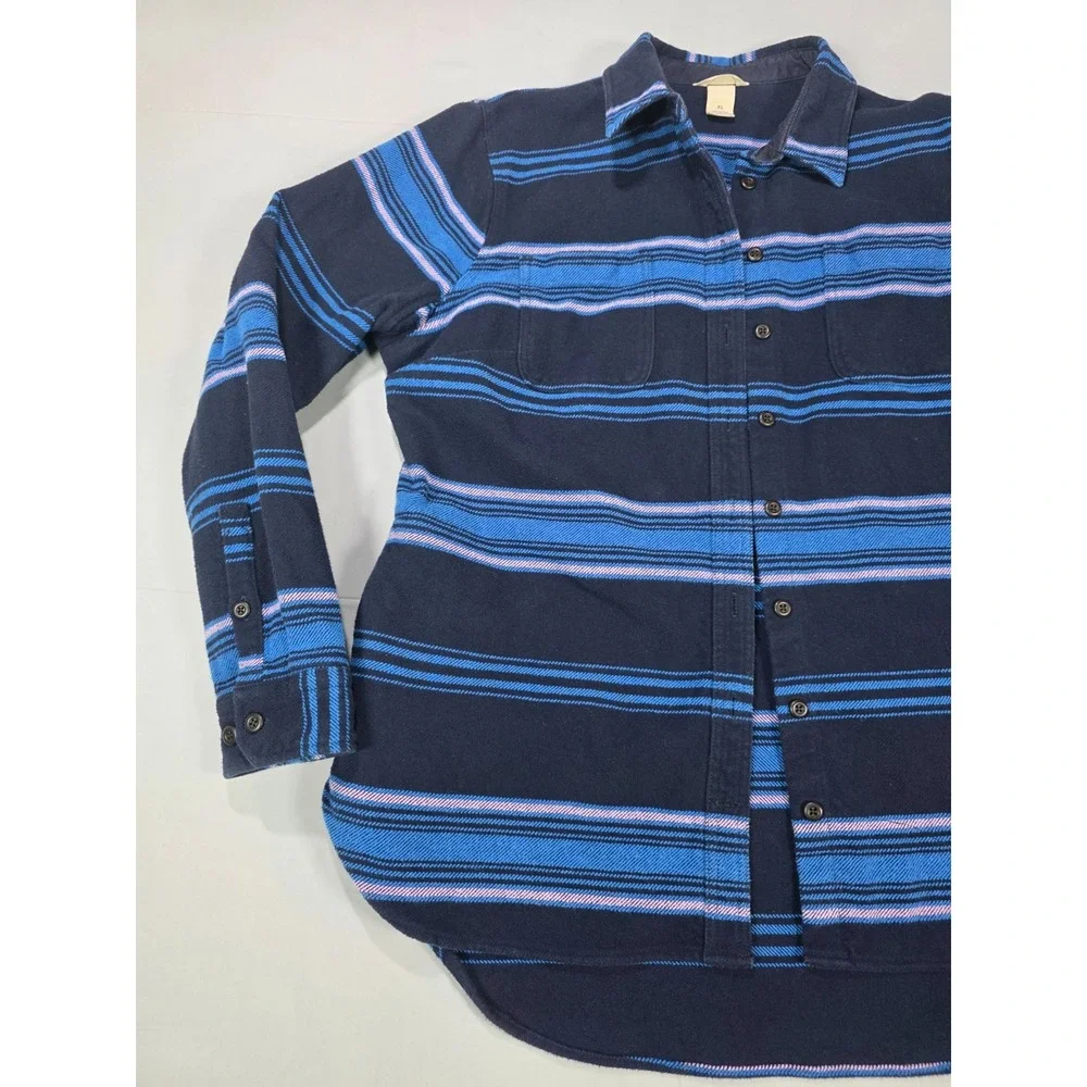 Duluth Trading Co Navy Blue Striped Heavy Cotton Overshirt Jacket‎ Shacket XL